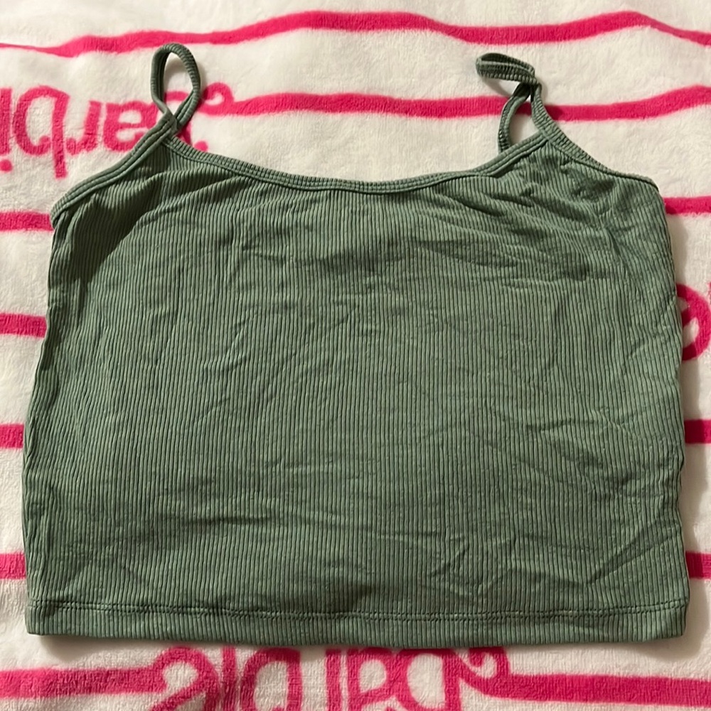 Green Ribbed Cropped Cami NWOT